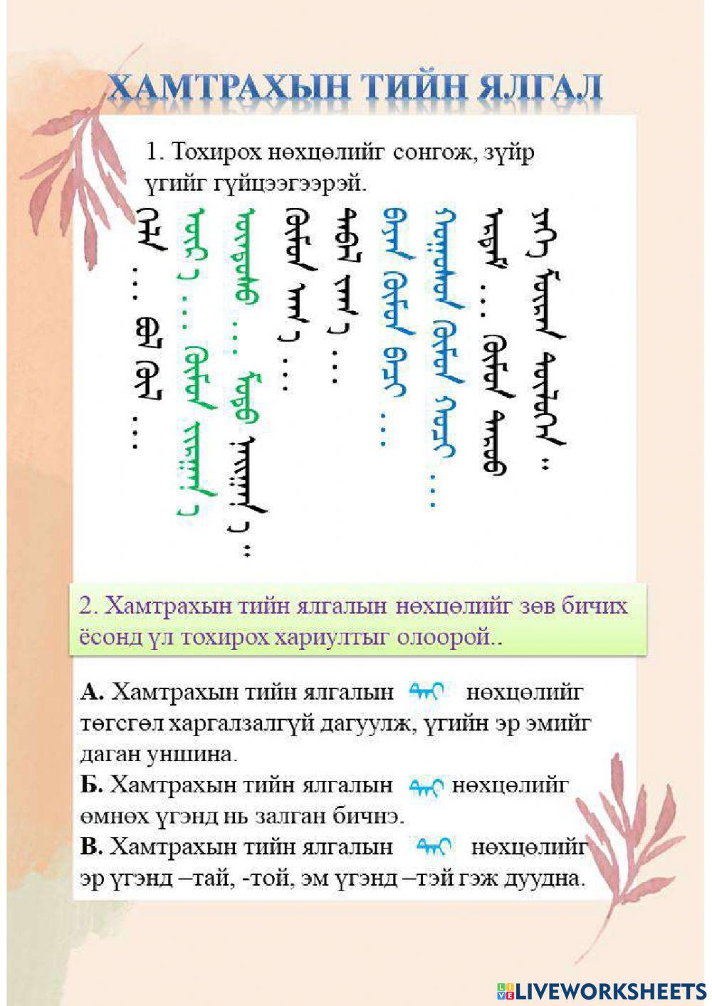 Үндэсний бичиг тийн ялгалын нөхцөл