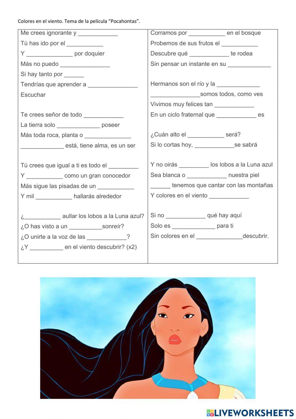 Colores en el viento. De la película Pocahontas.