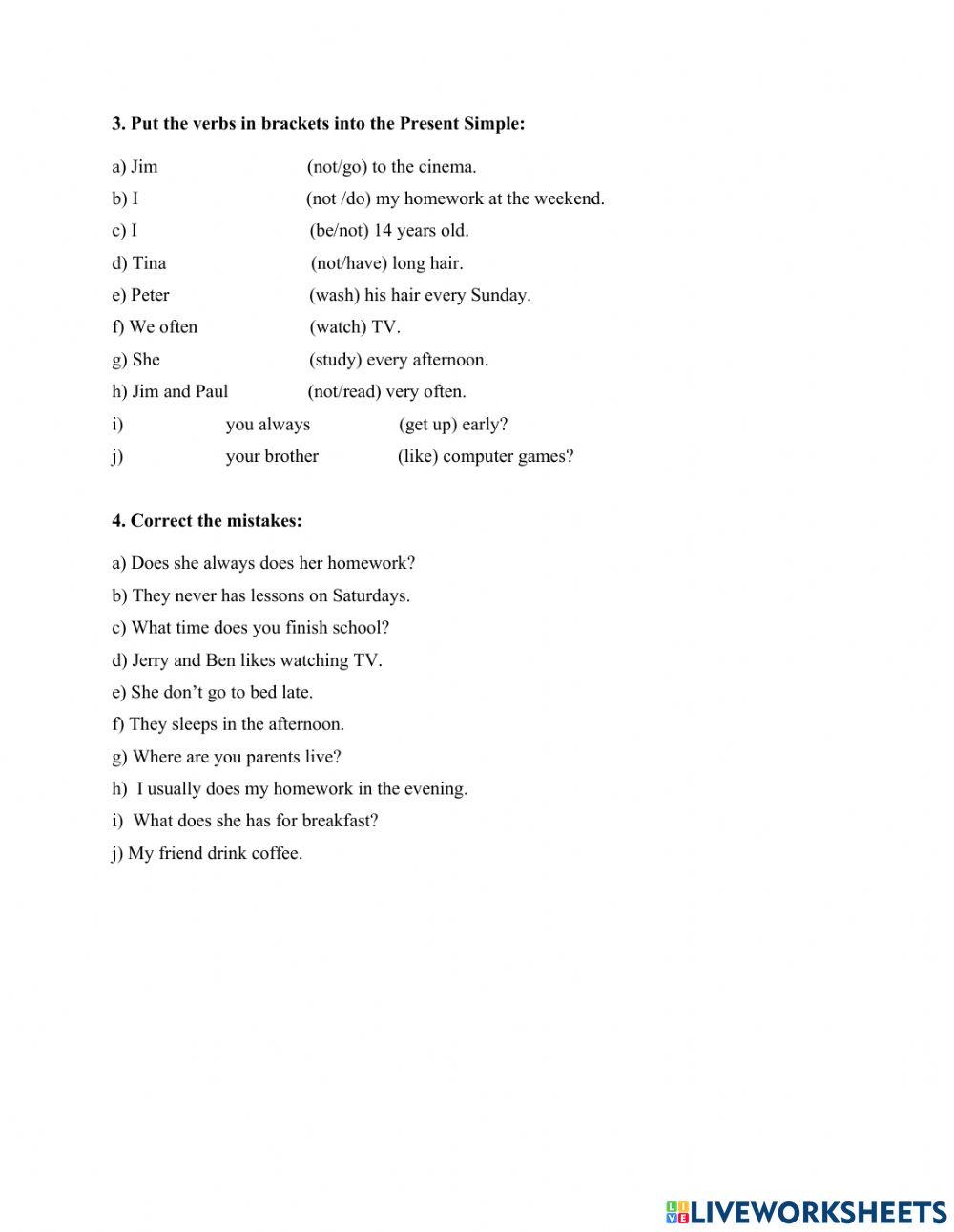 Test paper - Present Simple Test paper - Present Simple
