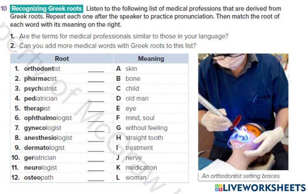 Unit 6 Listening 1 Greek roots