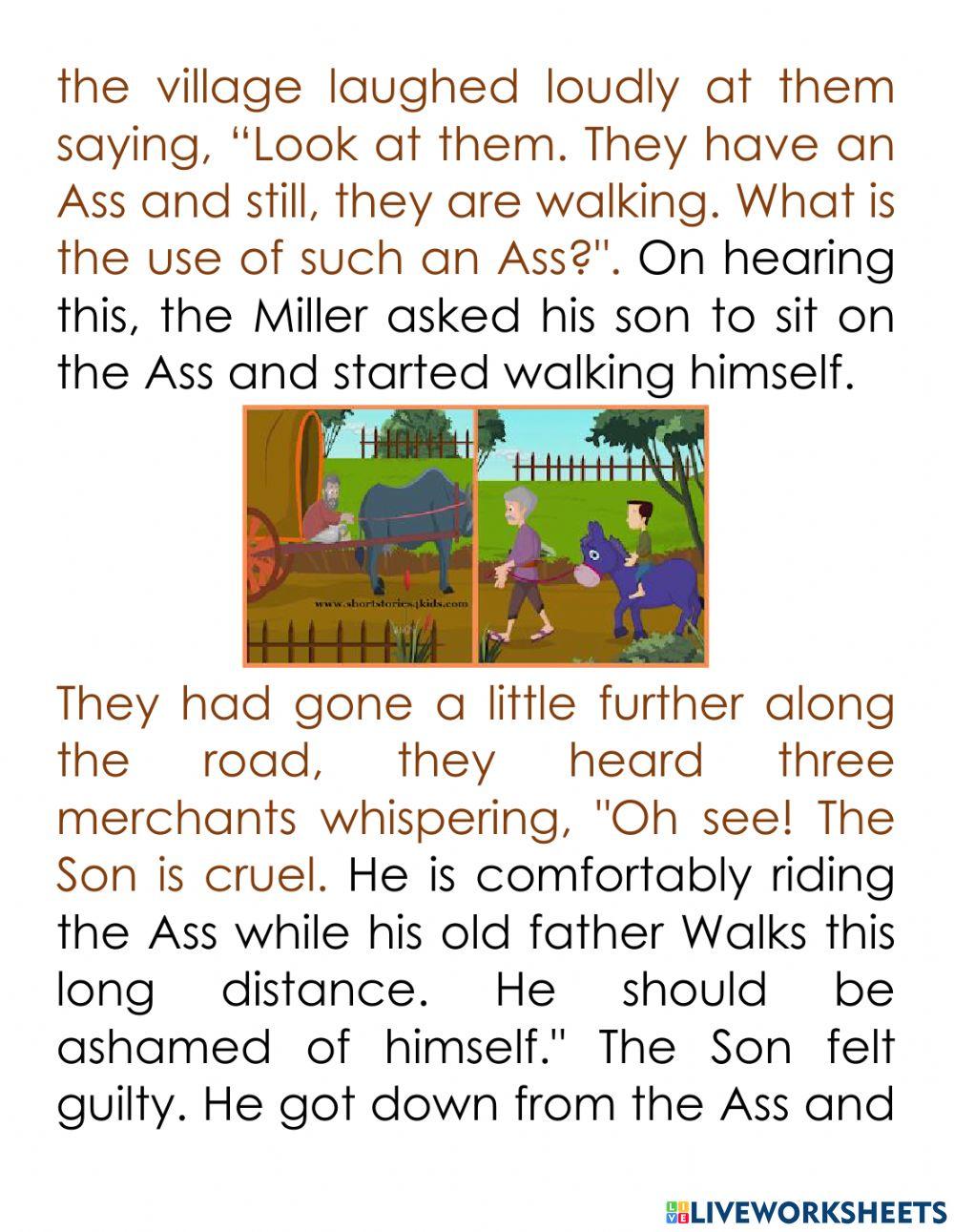 The Miller His Son And The Donkey Answer Key The Miller His Son And The Donkey Worksheets