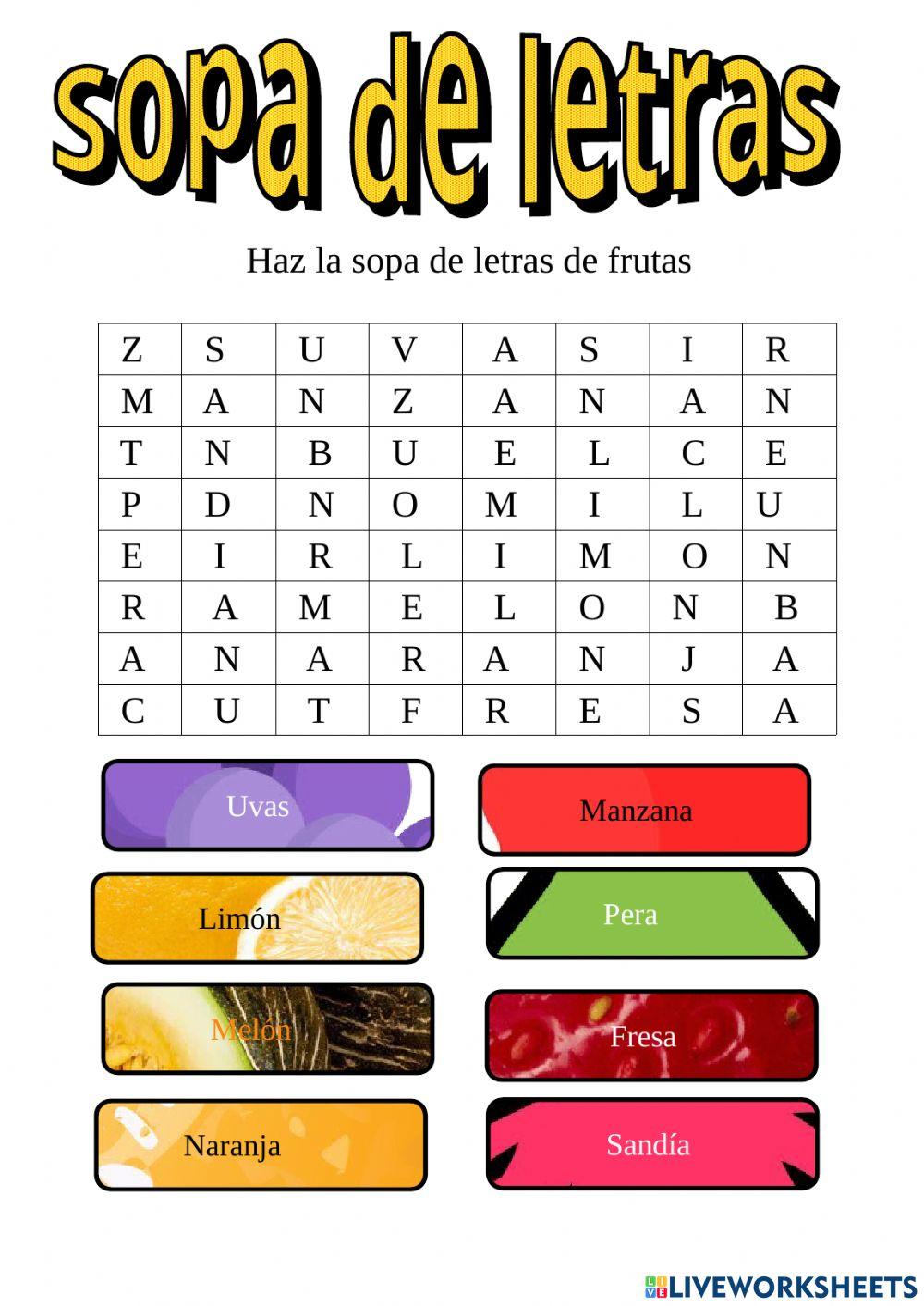 Sopa de letras de frutas