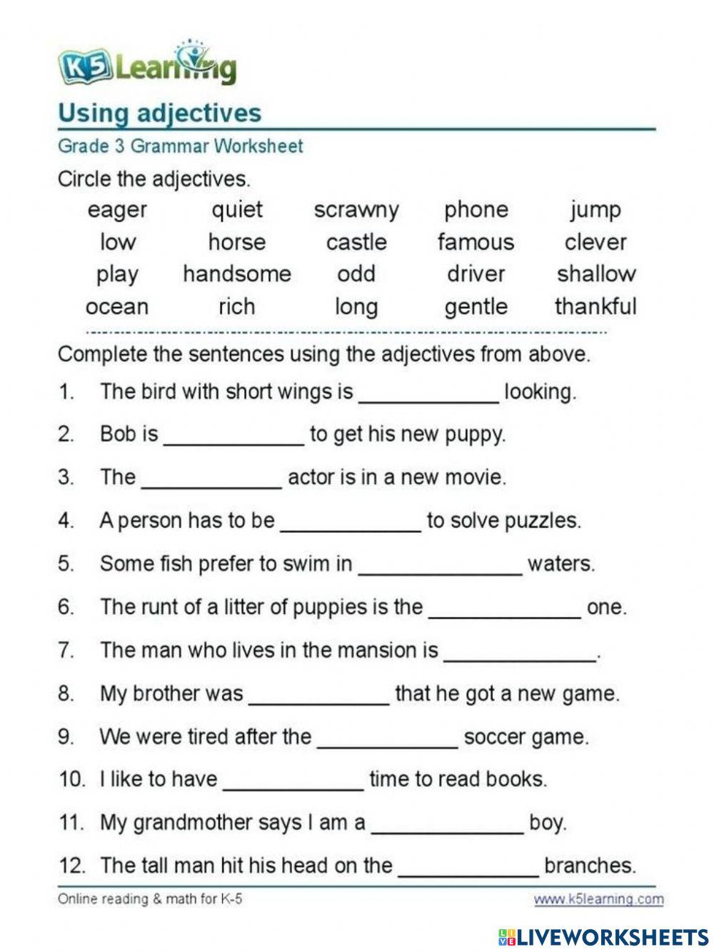 Using adjectives liveworksheets 2011995