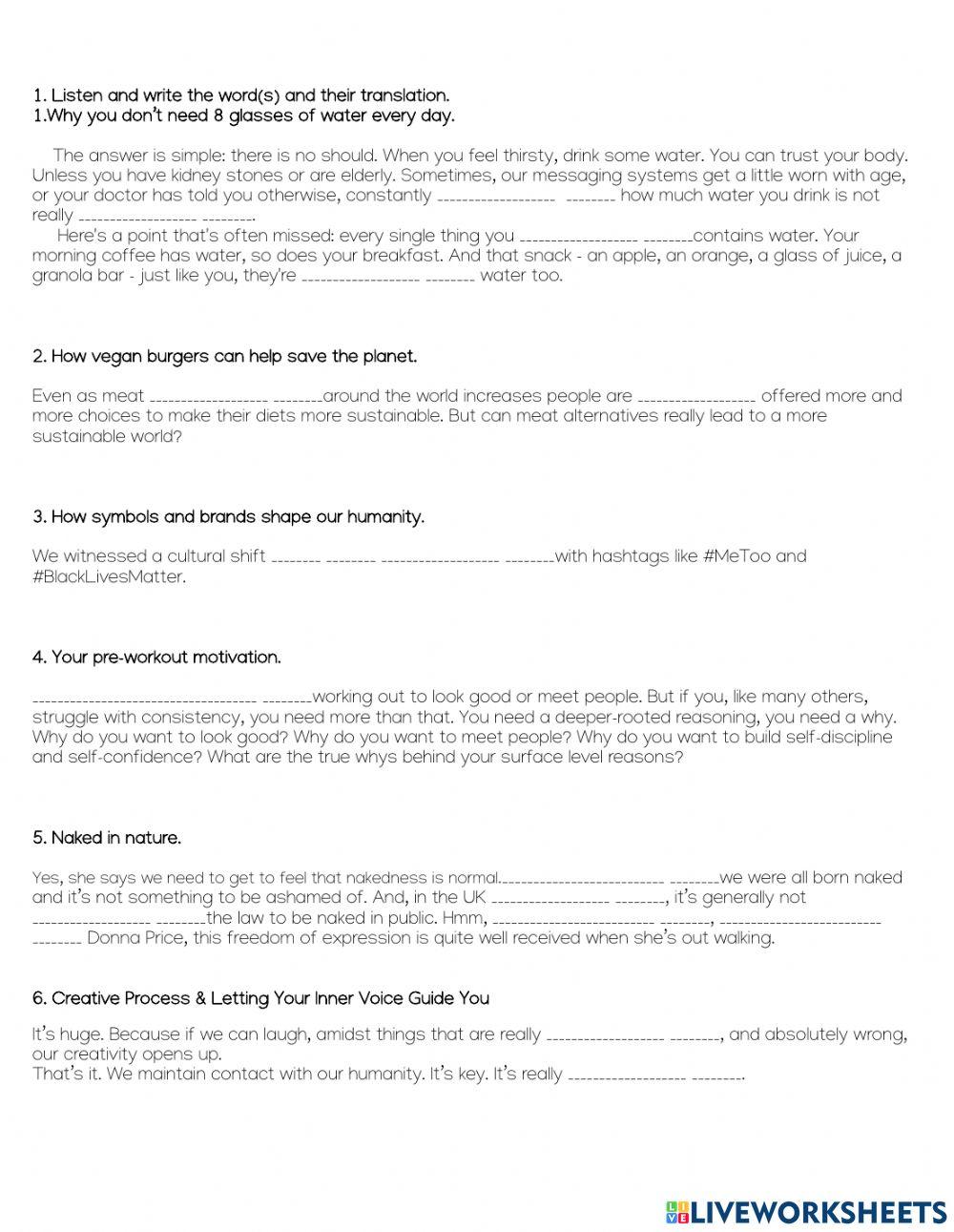 Vocabulary comprehension