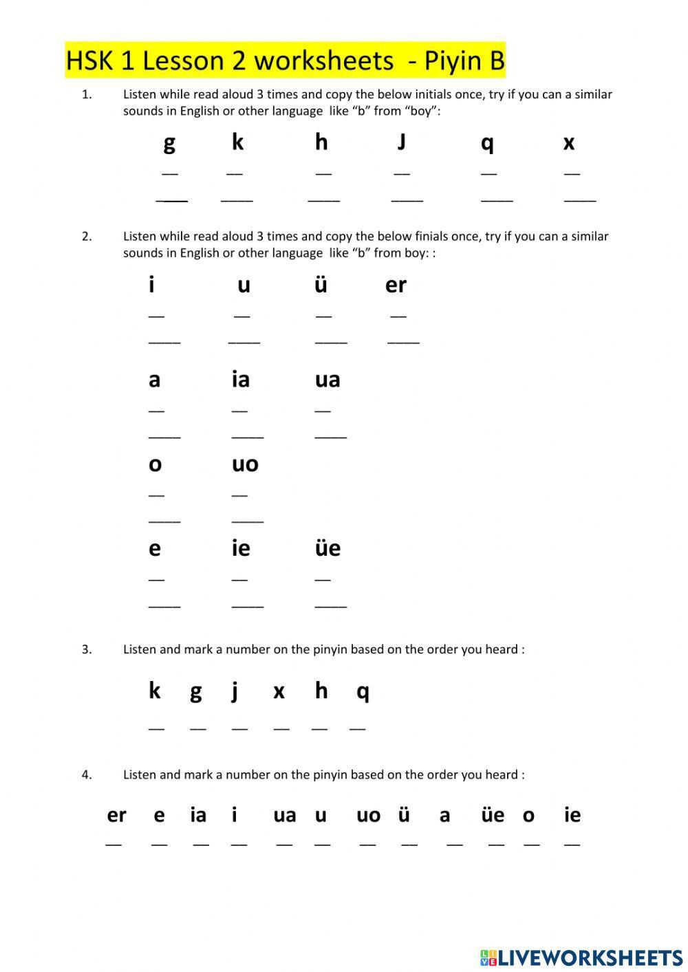 HSK 1 Lesson 2 pinyin B