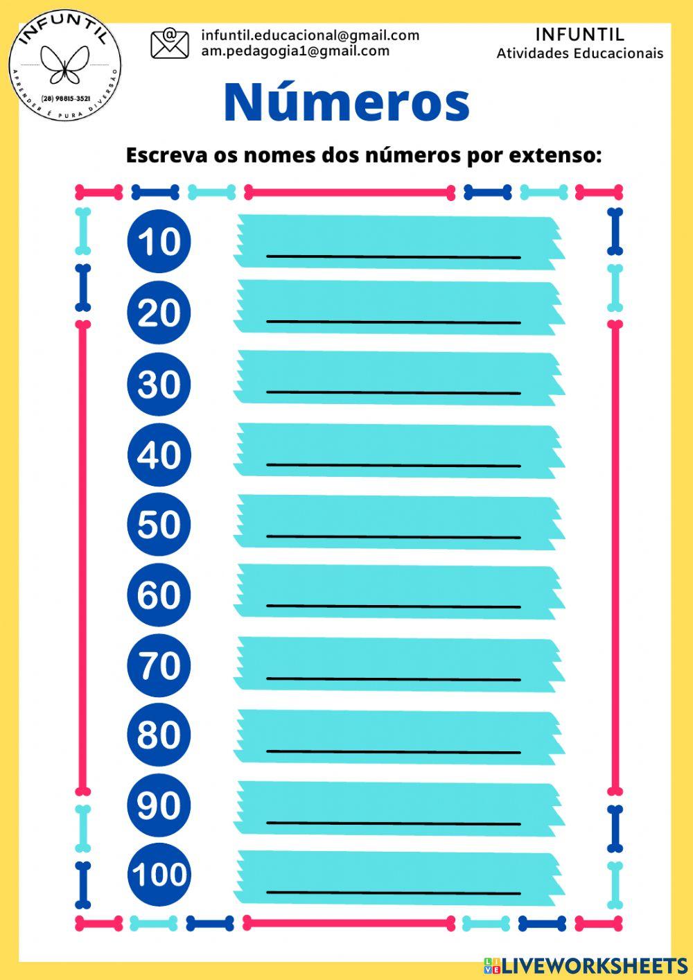 Escreva os nomes dos números por extenso