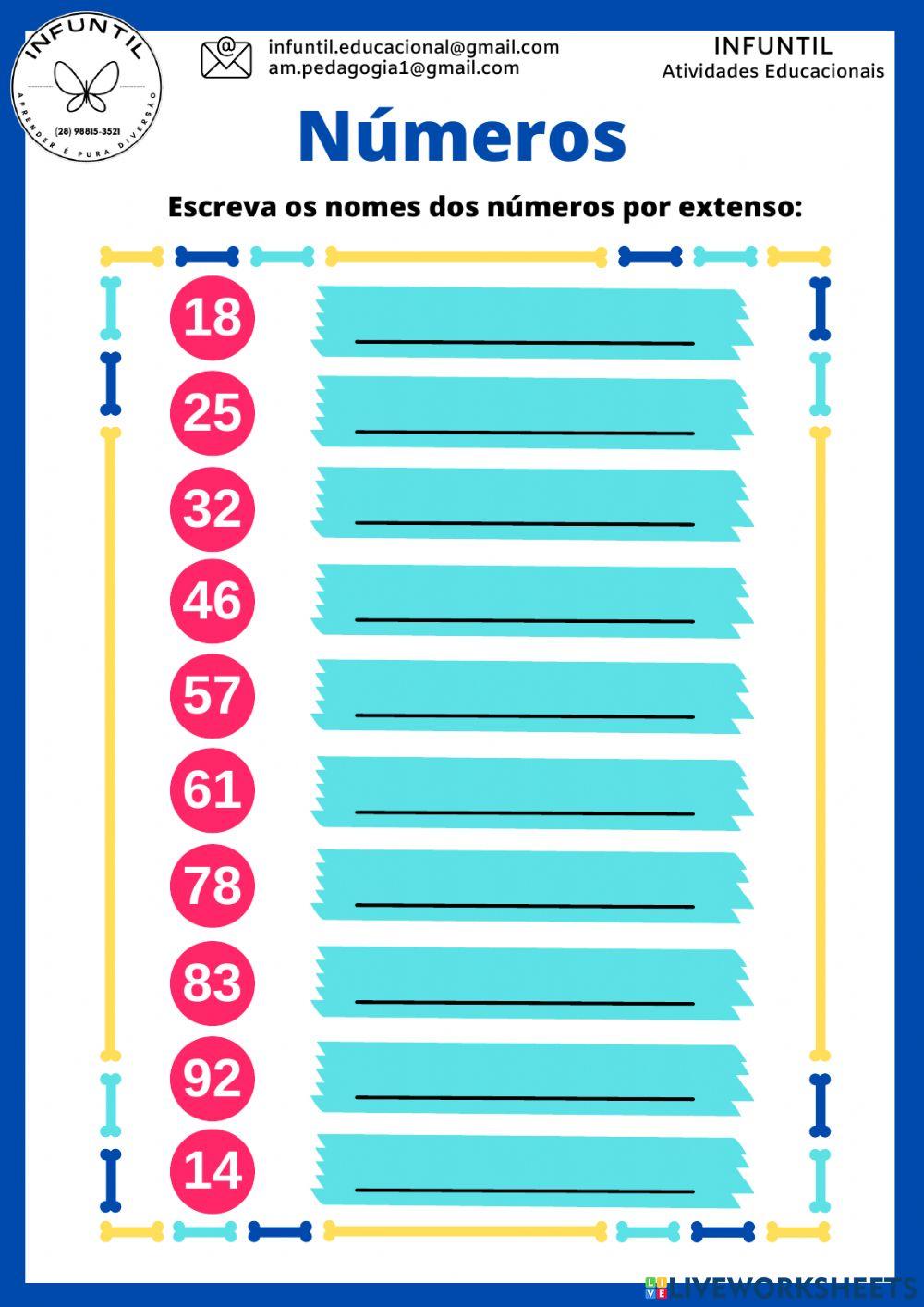 Escreva os nomes dos números por extenso