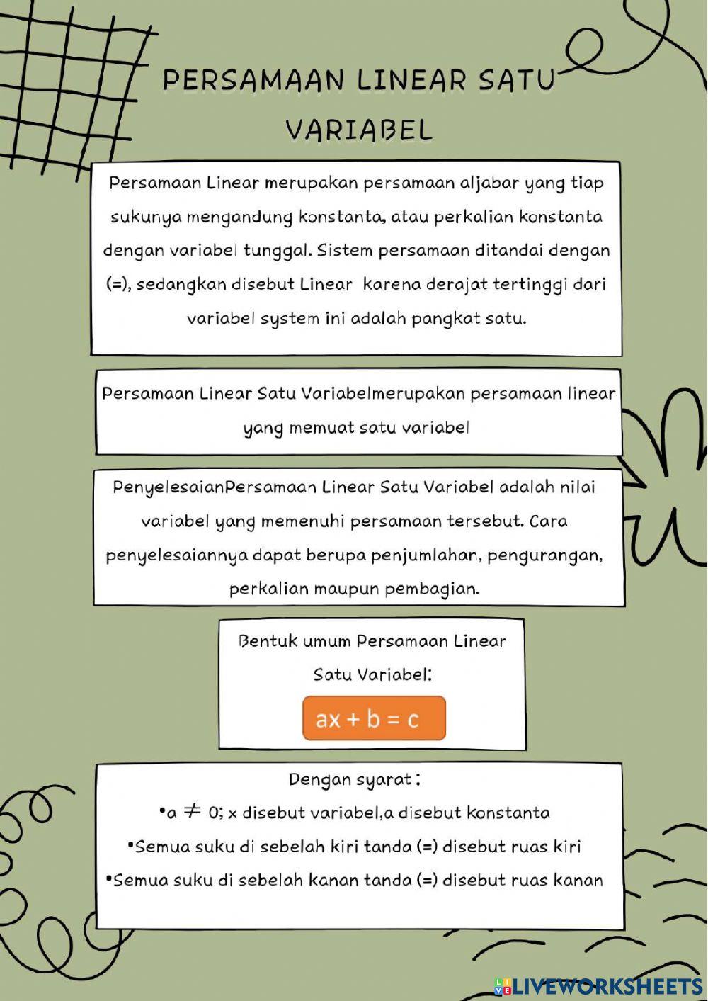 LKPD Persamaan dan Pertidaksamaan Linear Satu Variabel