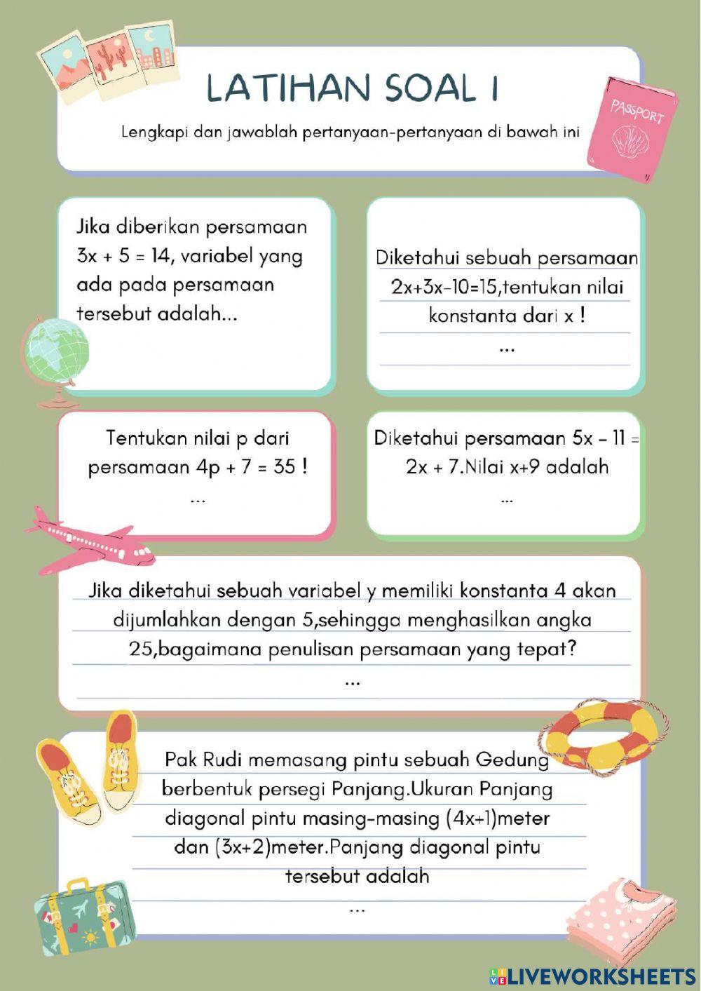 LKPD Persamaan dan Pertidaksamaan Linear Satu Variabel