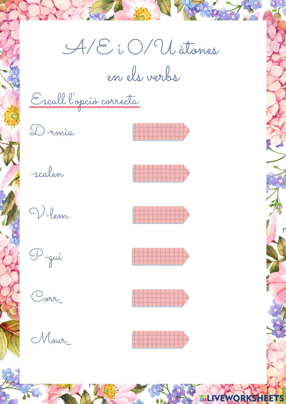 A-E, O-U àtones en verbs