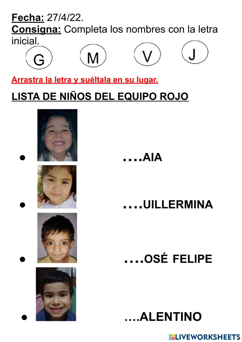 Letra inicial del equipo rojo