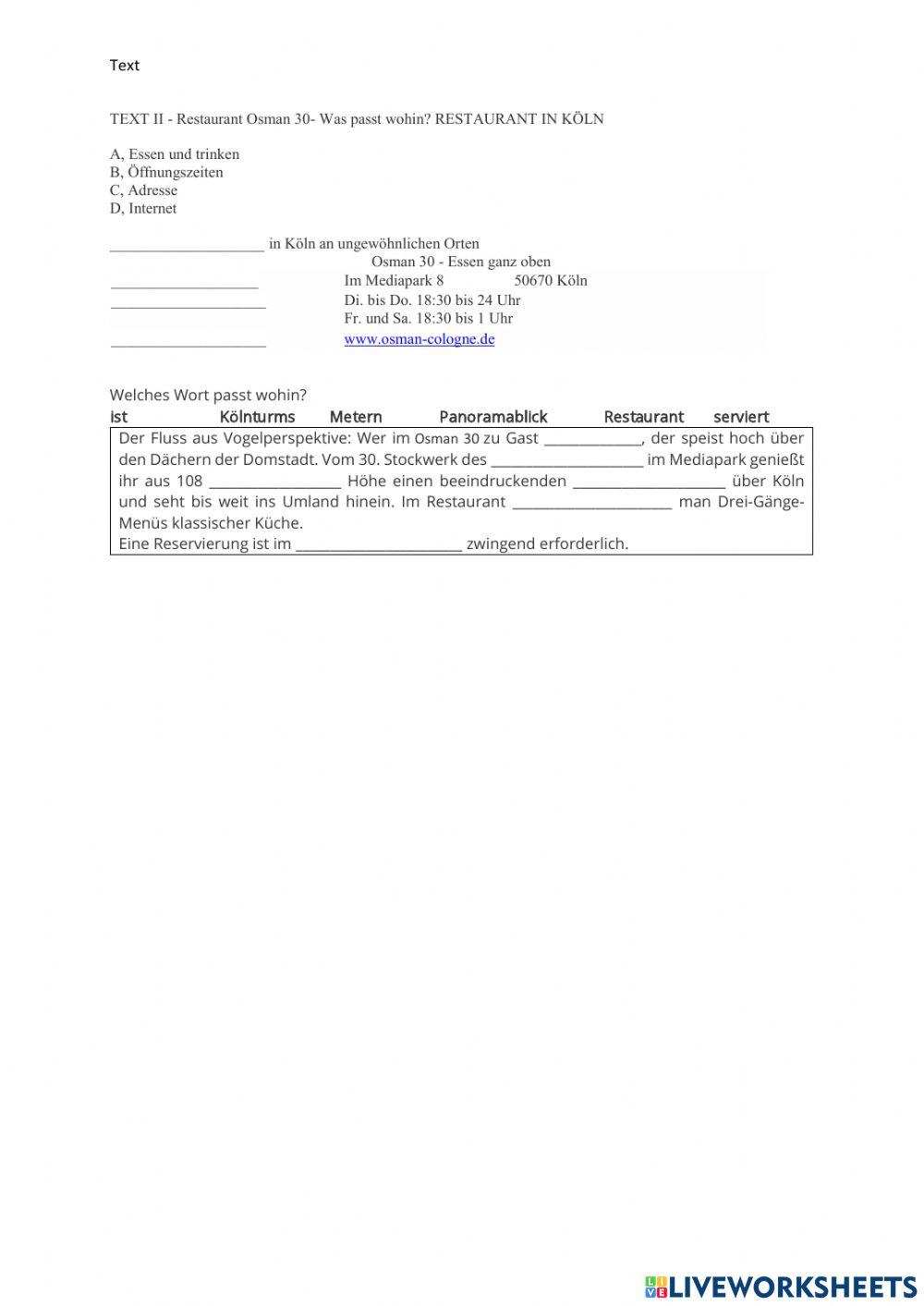 LEseverstehen - Essen in Köln