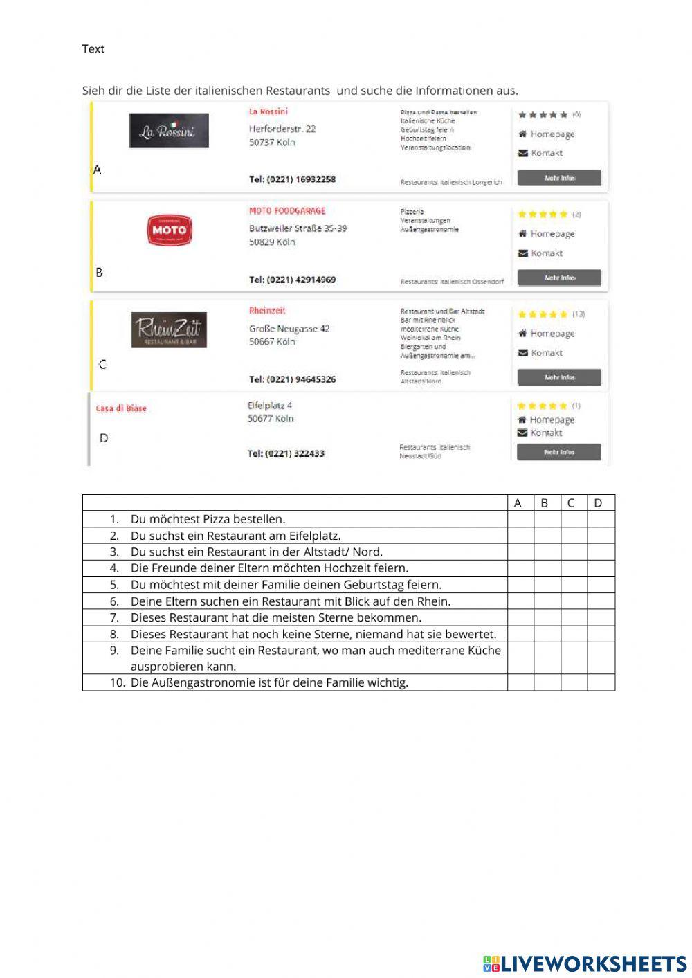 LEseverstehen - Essen in Köln