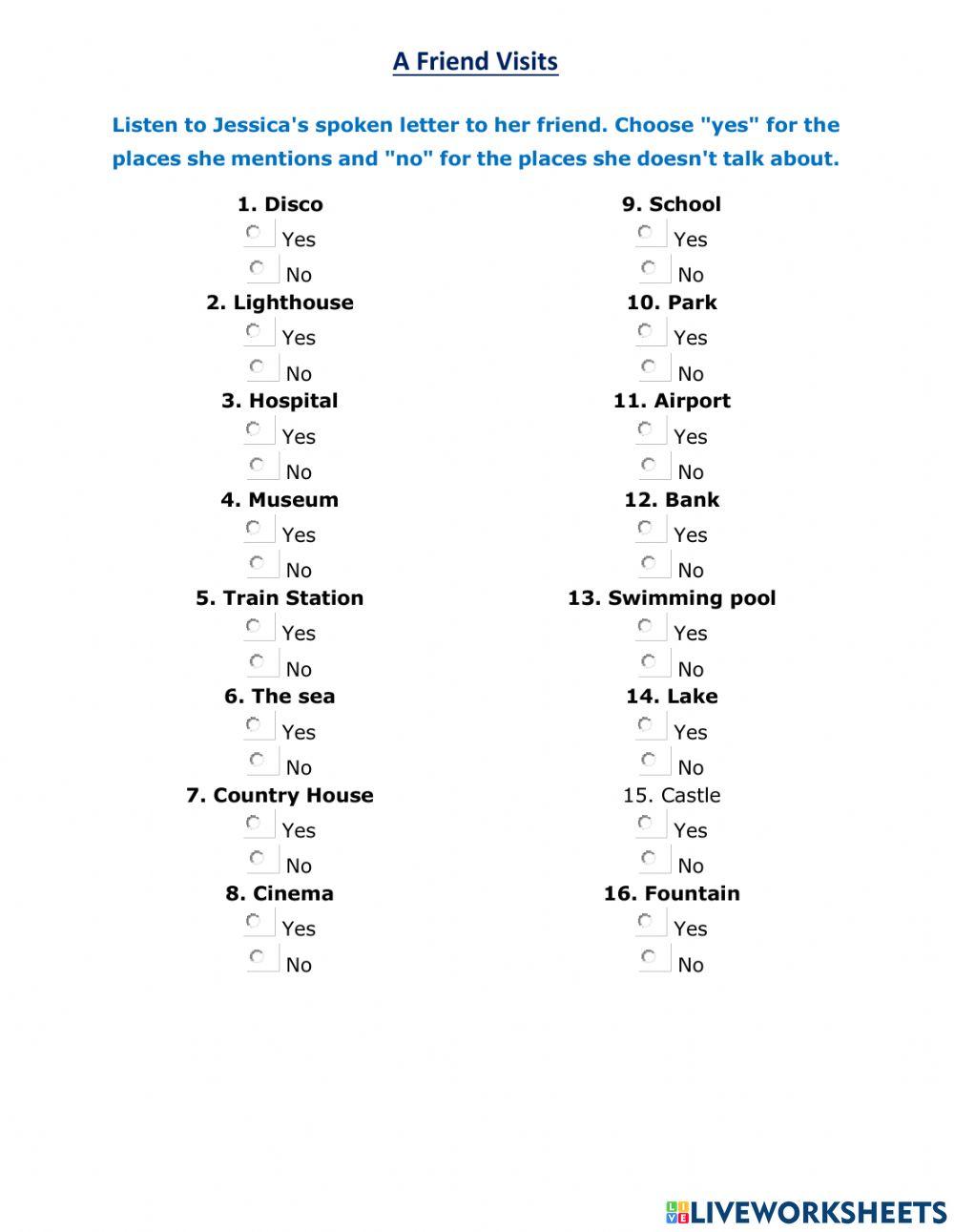 Listening Comprehension: A friend visits