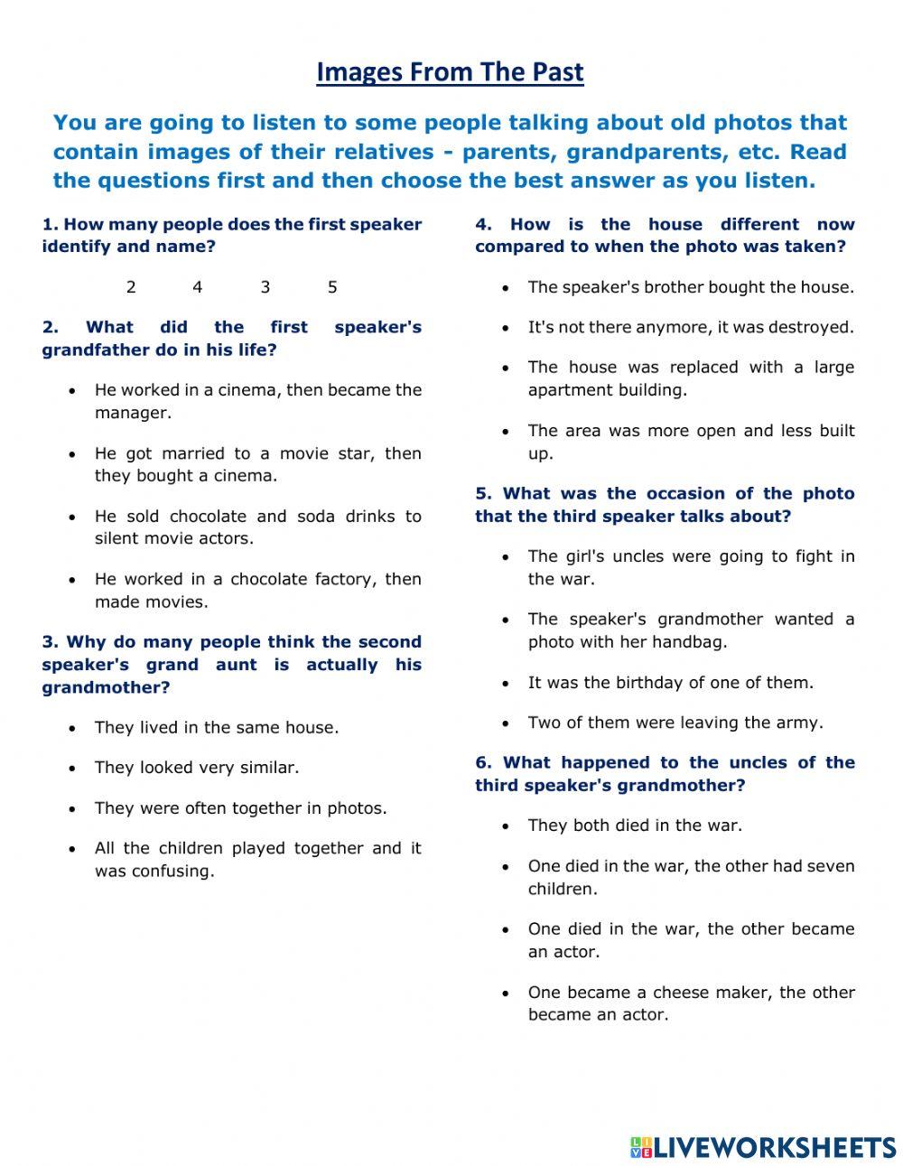 Listening Comprehension: Images from the Past