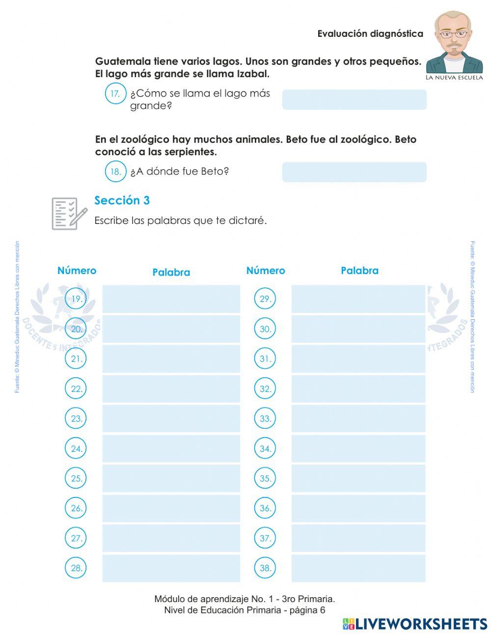 Evaluación Diagnóstica Inicial Tercero Primana, pág. 5 a 8 - Comprension de Lenguaje