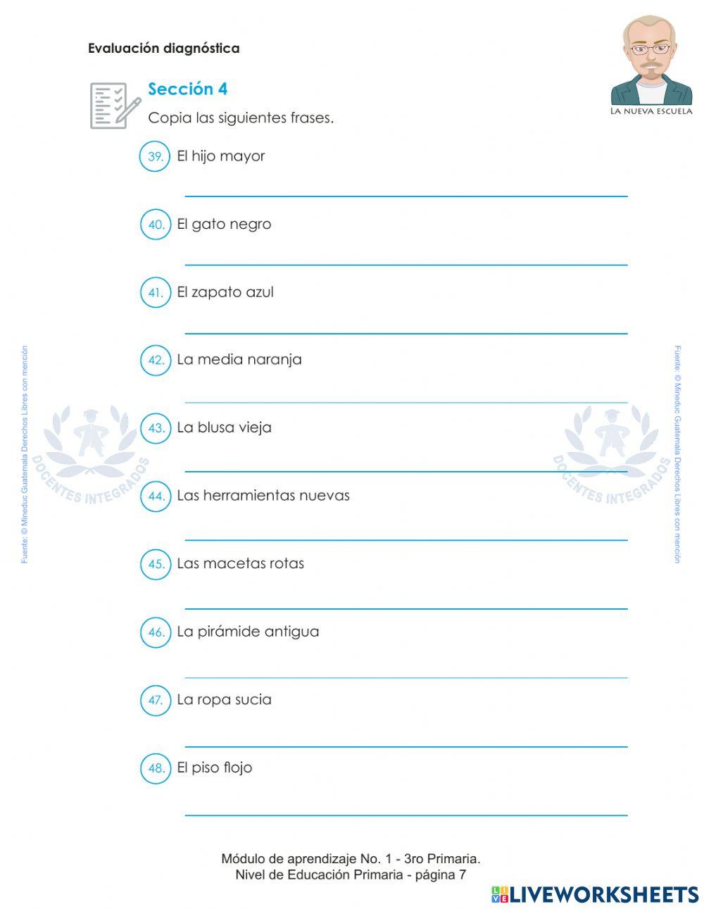Evaluación Diagnóstica Inicial Tercero Primana, pág. 5 a 8 - Comprension de Lenguaje