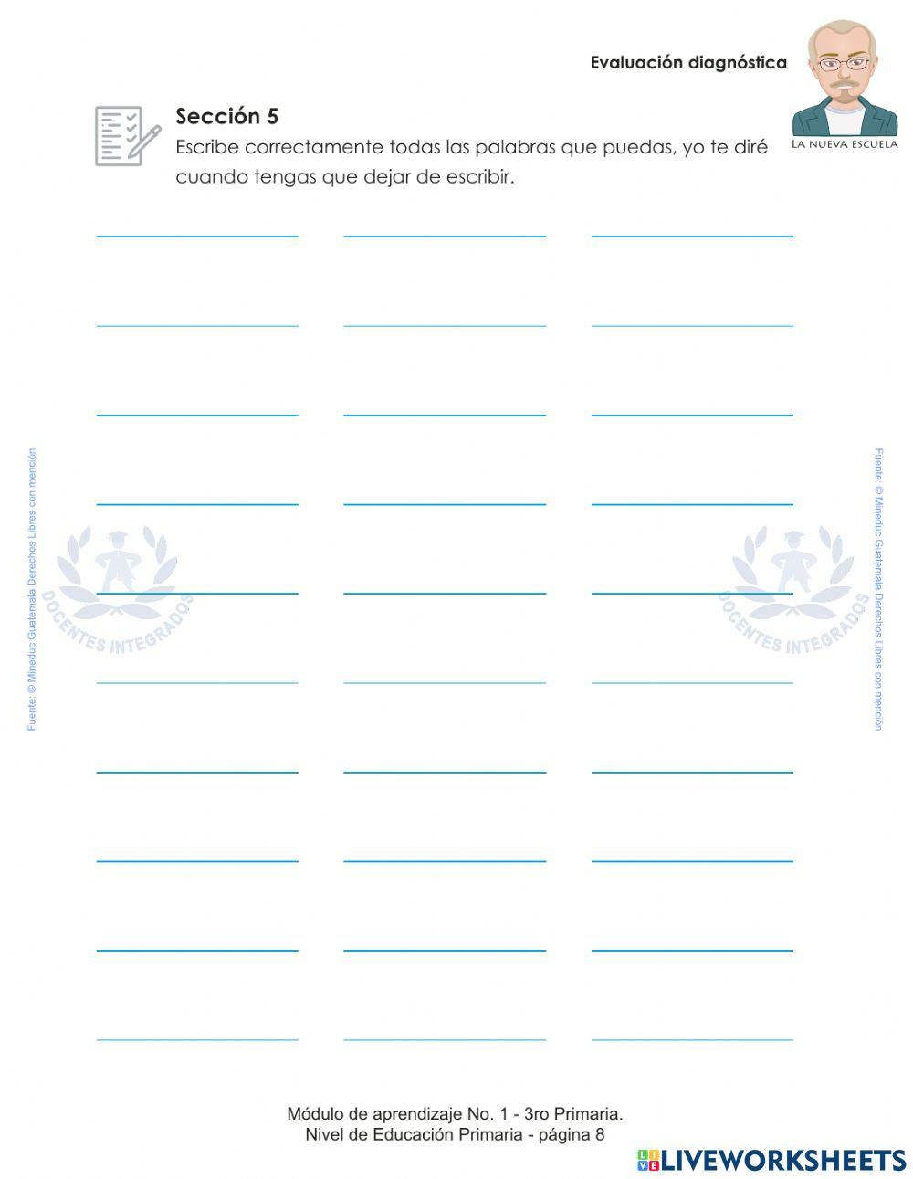 Evaluación Diagnóstica Inicial Tercero Primana, pág. 5 a 8 - Comprension de Lenguaje