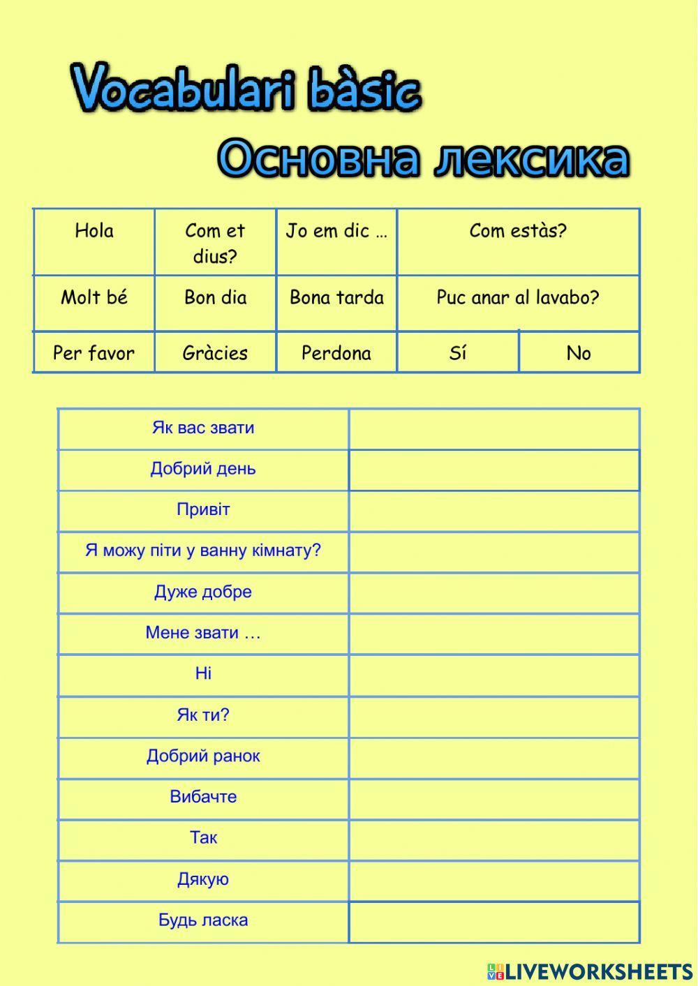 Vocabulari bàsic català-ucraïnès