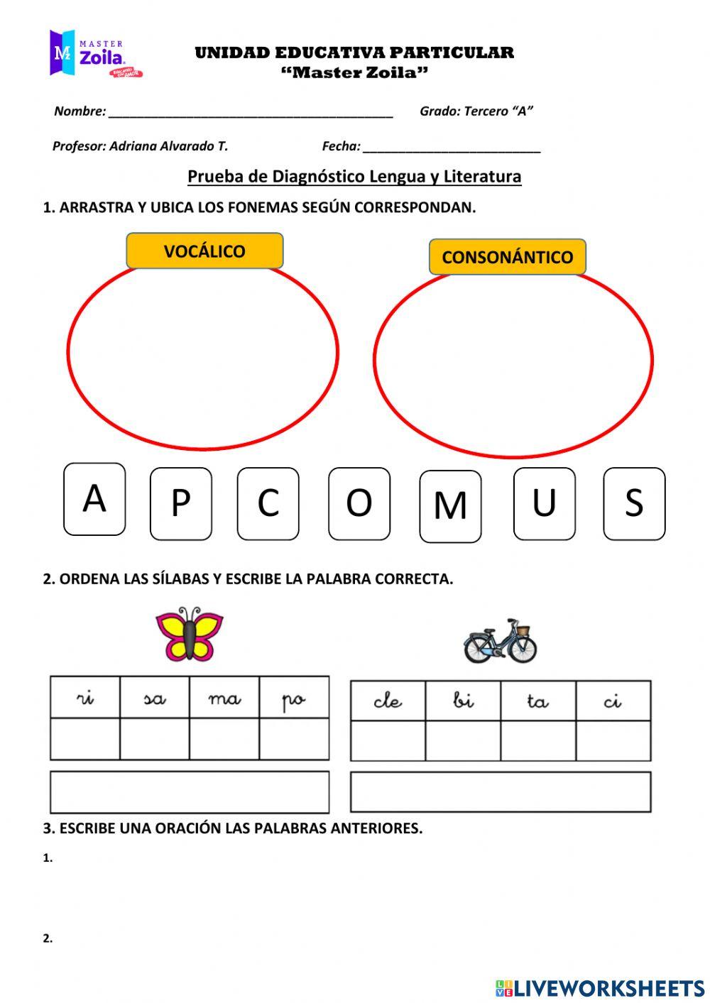 PRUEBA DE DIAGNÓSTICO LENGUA Y LITERATURA
