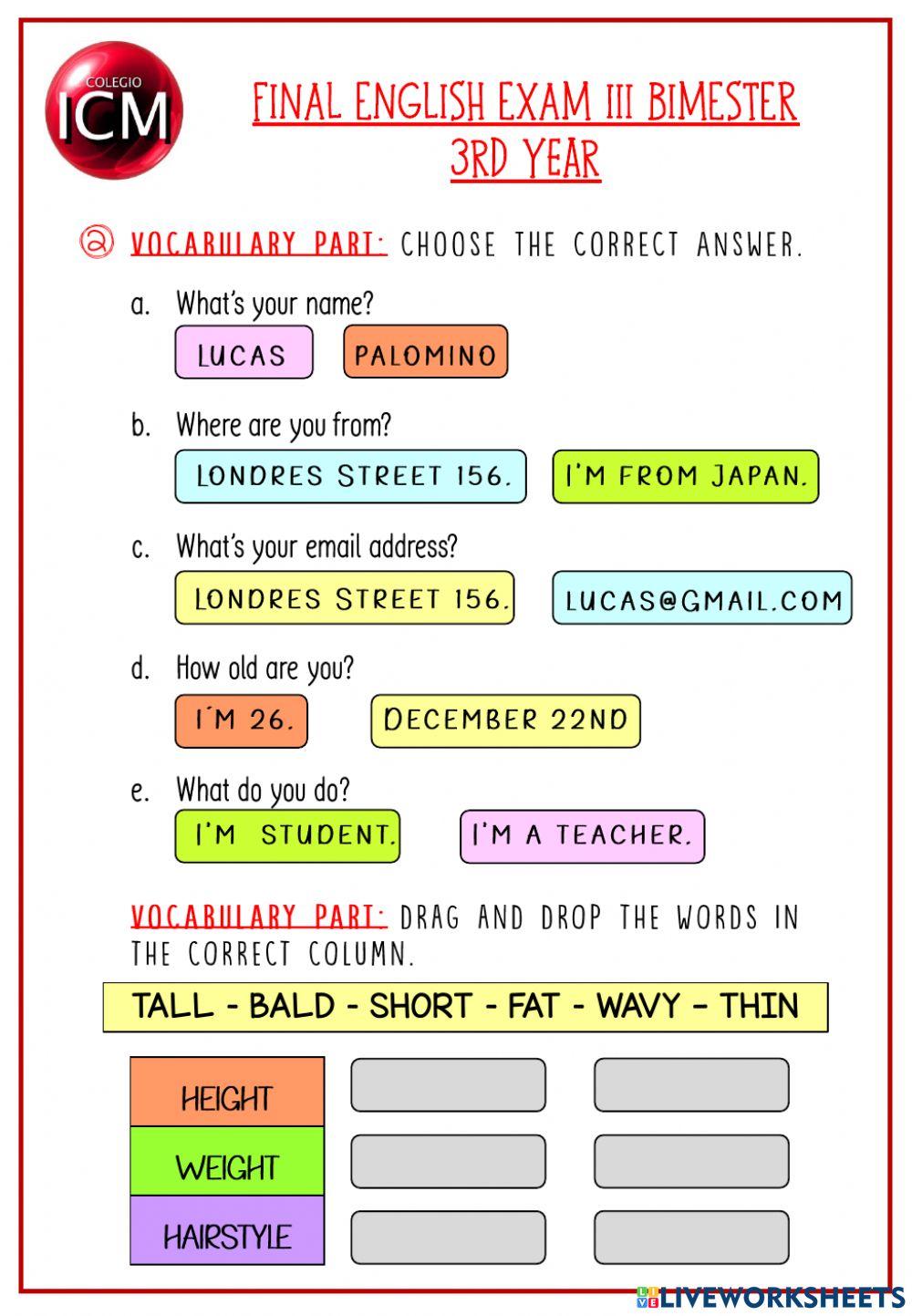 Final english exam IIIB 