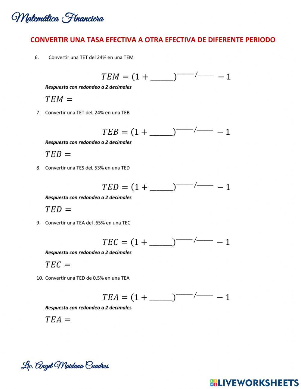 Conversión de Tasas Efectivas 2