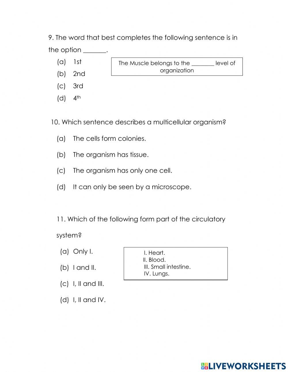 Science short test 5th
