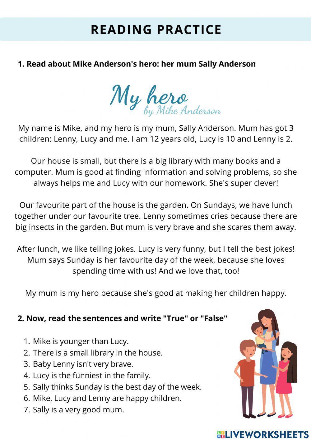 Reading comprehension: T or F