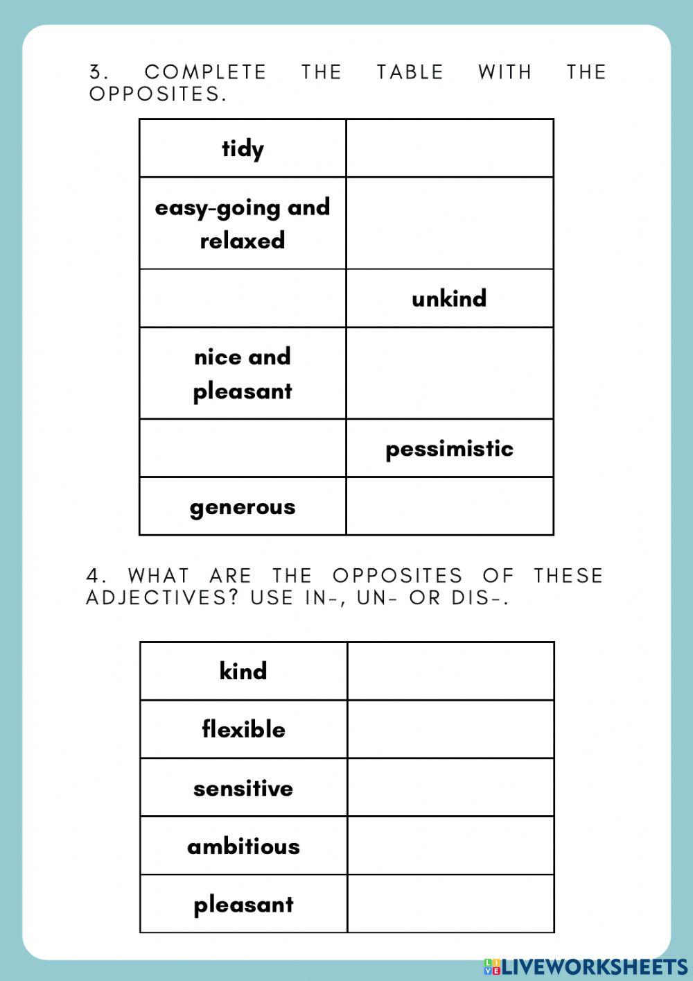 Self-check worksheet (UNIT 1)