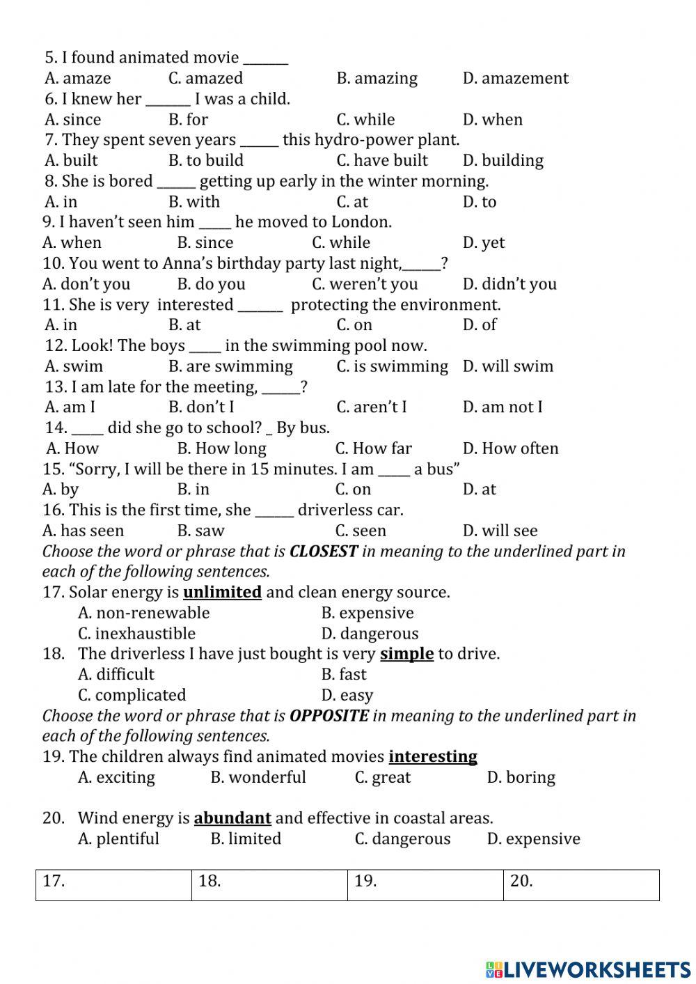 Review English 7 - term 2