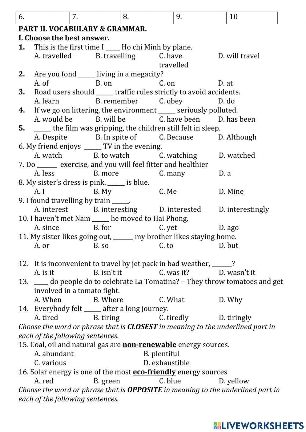Review English 7 - term 2
