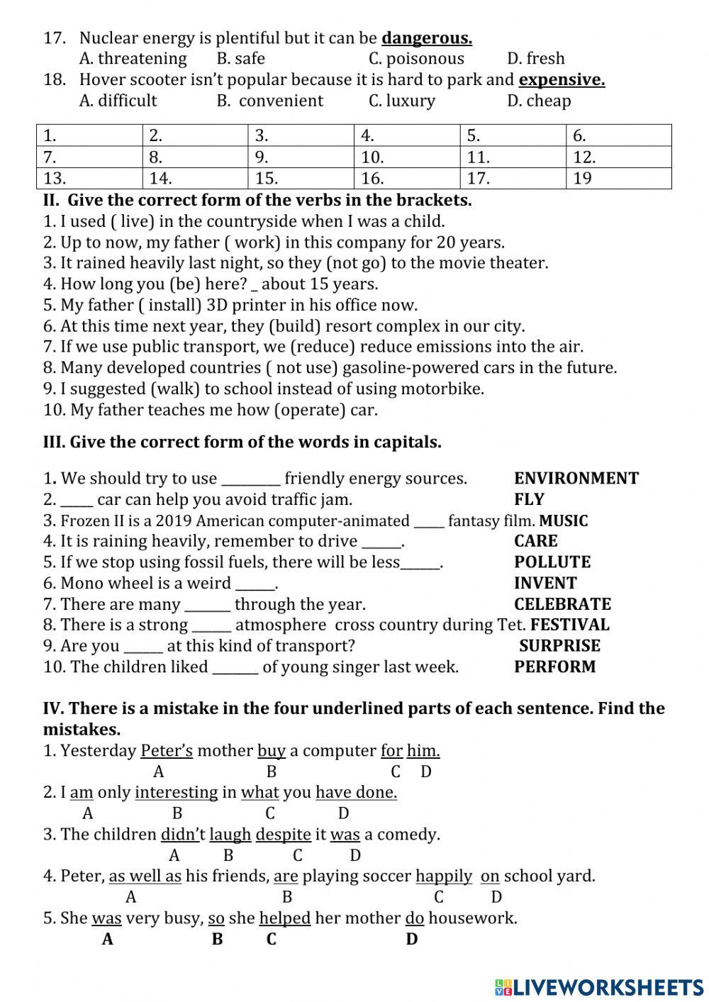 Review English 7 - term 2