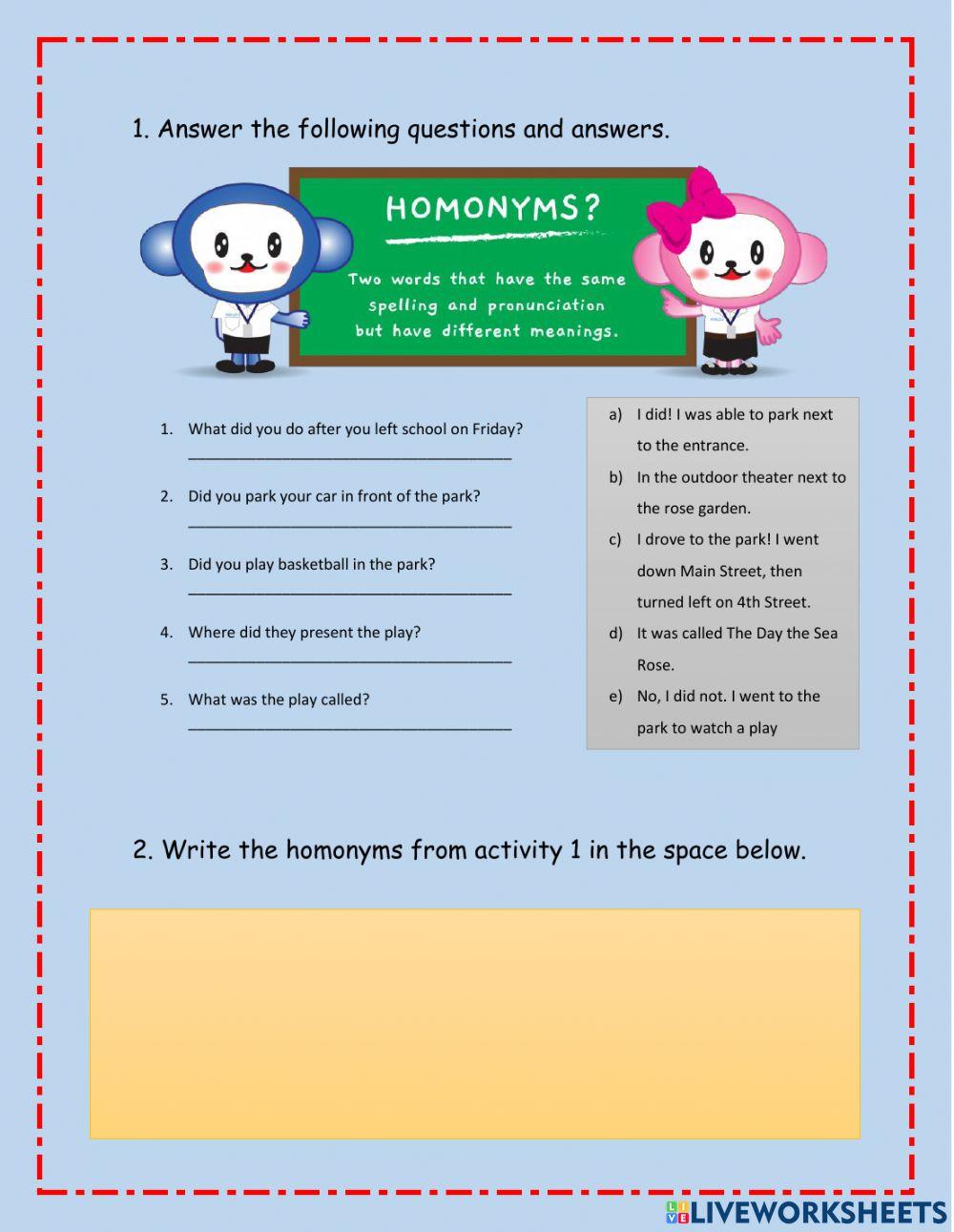Homonyms online exercise for Grado 4 | Live Worksheets