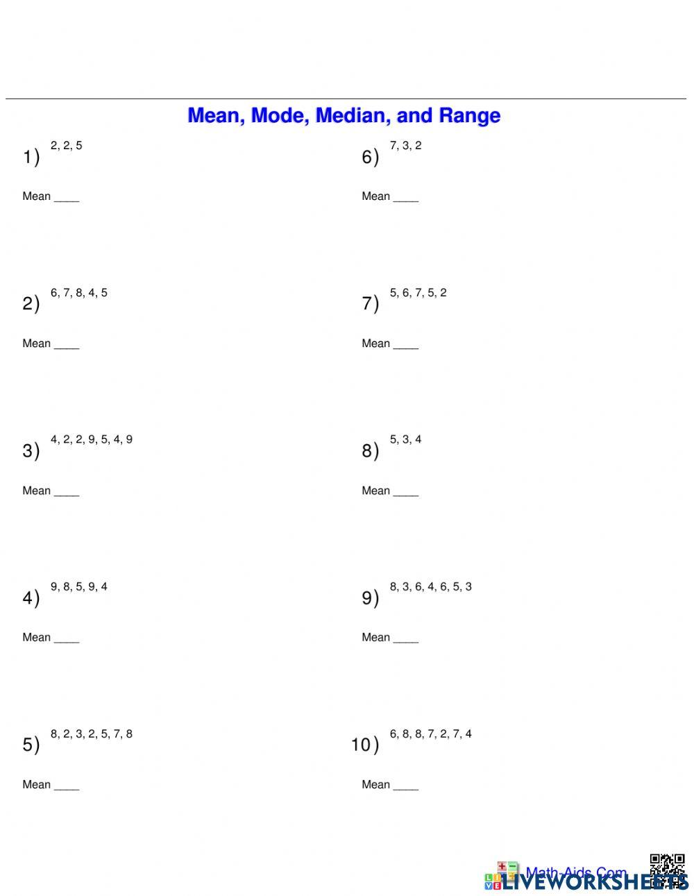 Finding the Mean | Live Worksheets