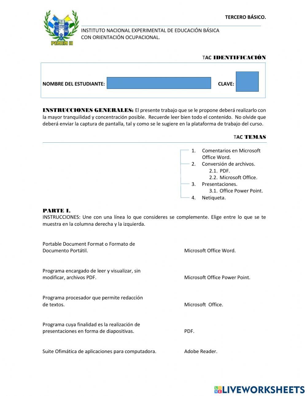 ACTIVIDAD DE ACOMPAÑAMIENTO 3. 3ro. worksheet | Live Worksheets