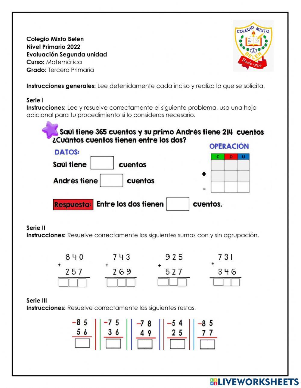 Evaluación de Bimestre 2-Matemática