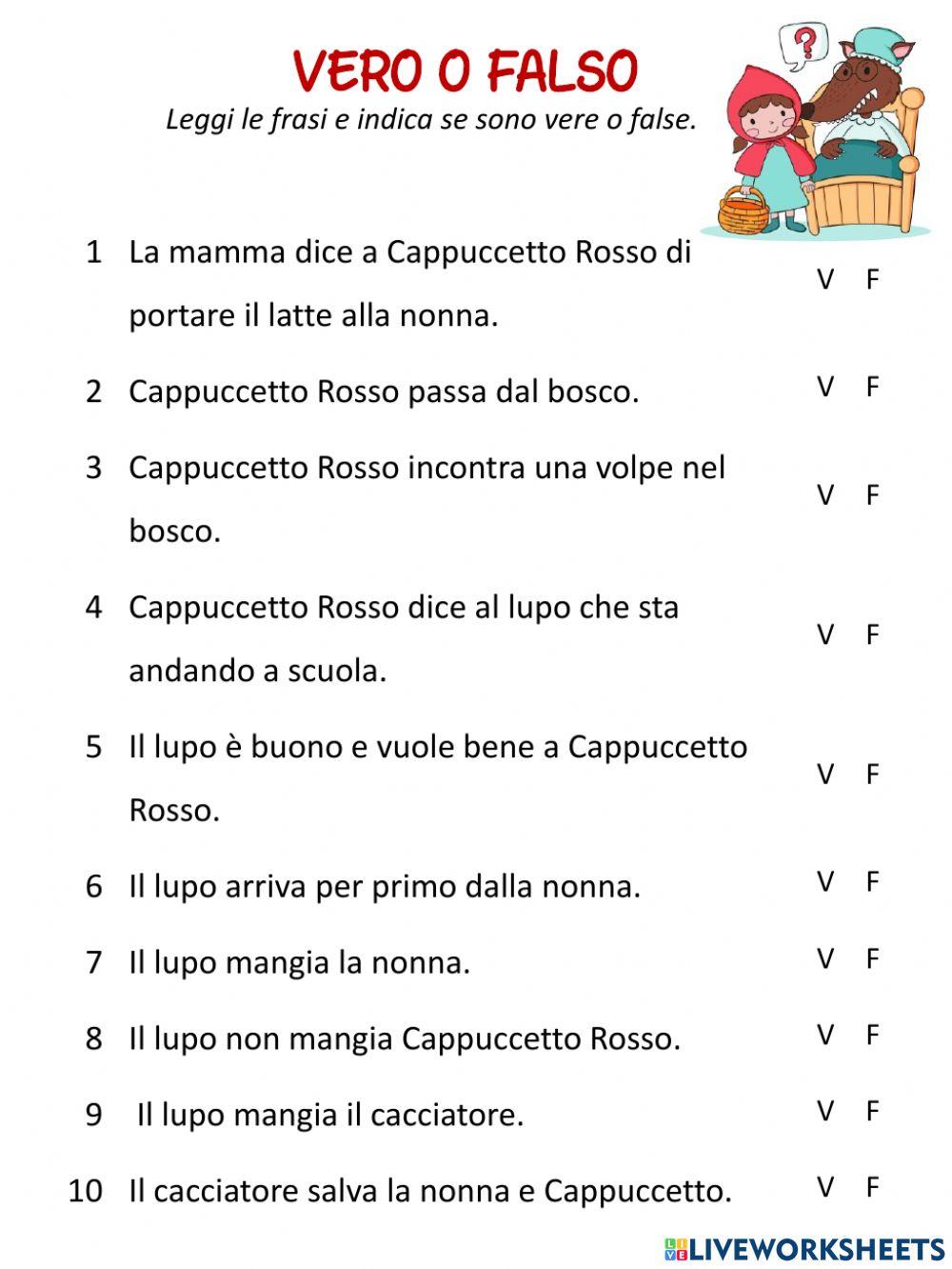 Cappuccetto Rosso Vero O Falso Worksheet Live Worksheets Cappuccetto Rosso Vero O Falso Worksheet Live Worksheets