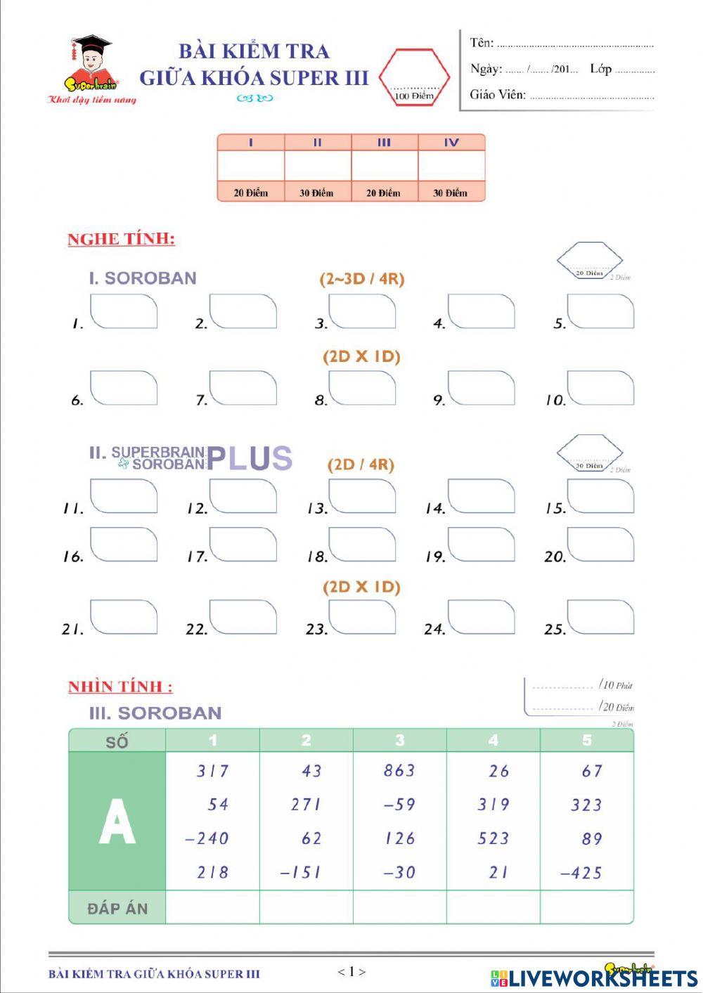 Bải kiểm tra giữa khóa Super 3