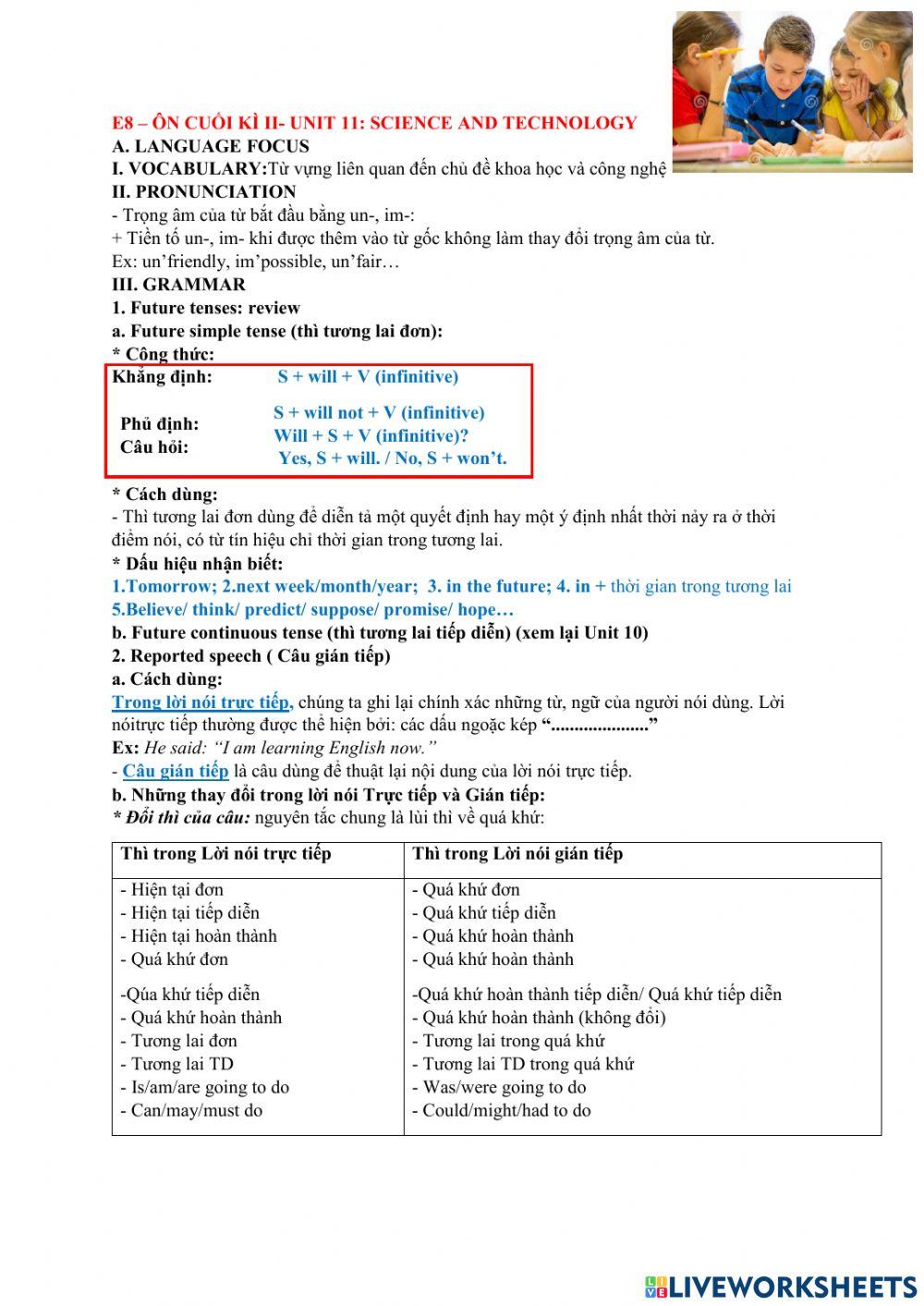 E8 ôn cuối kì 2 Unit 11