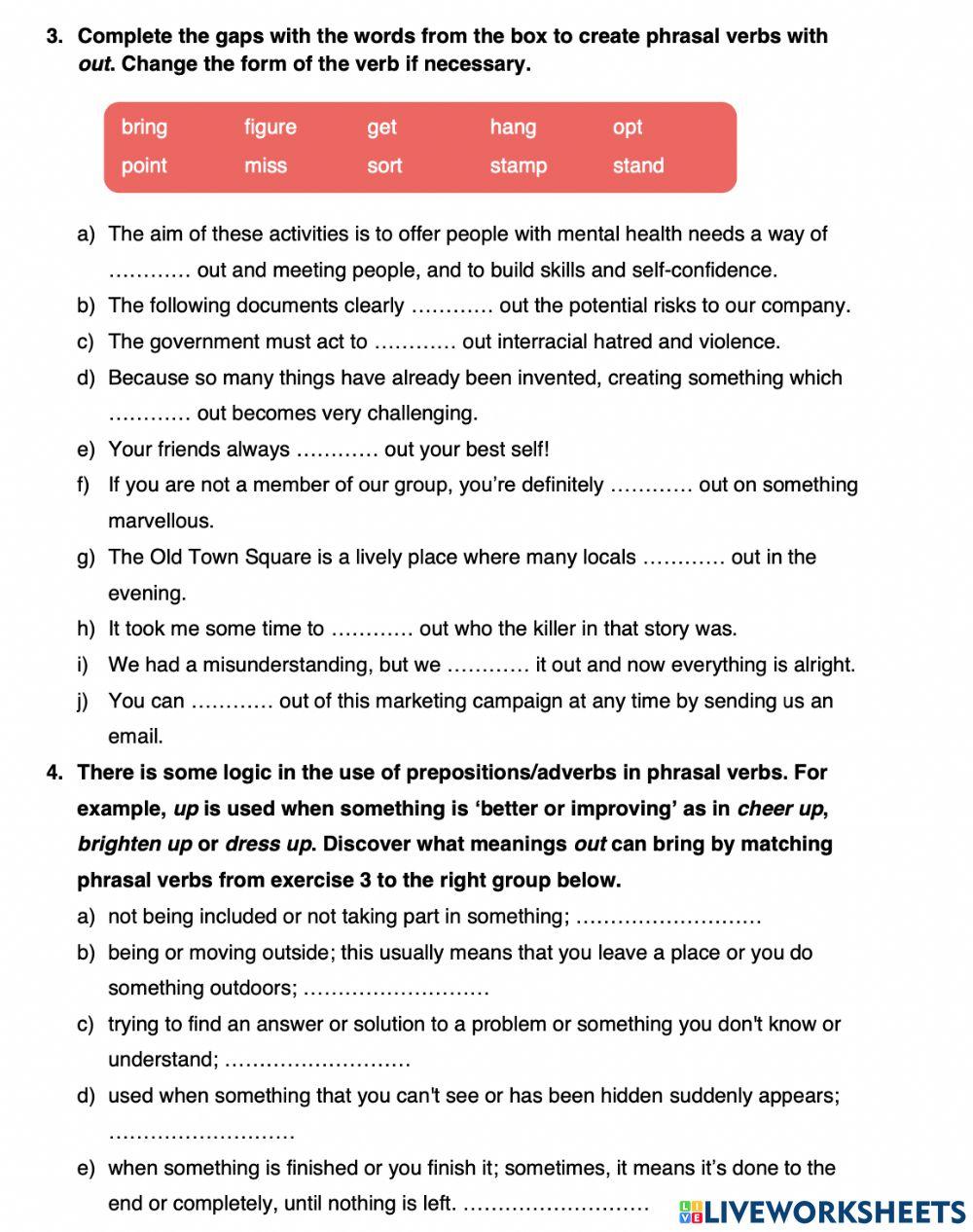 Phrasal words with out