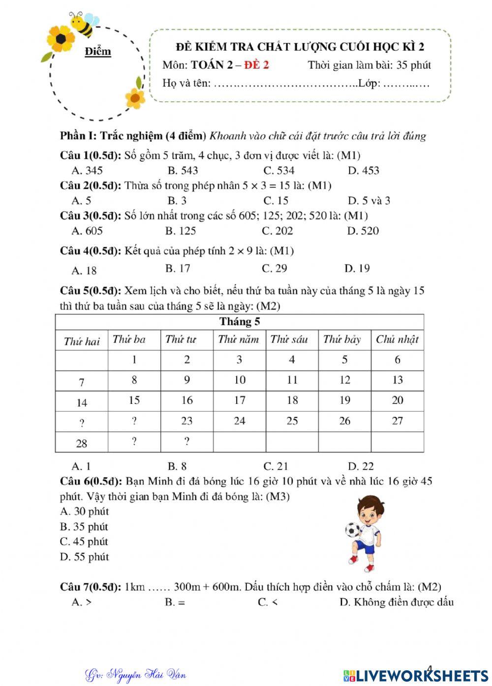 Đề ôn Toán CKII- đề số 2