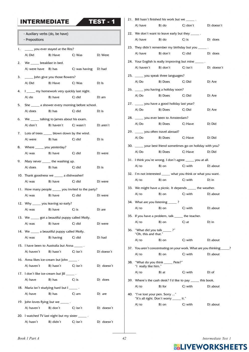 Intermediate Grammar Test 1