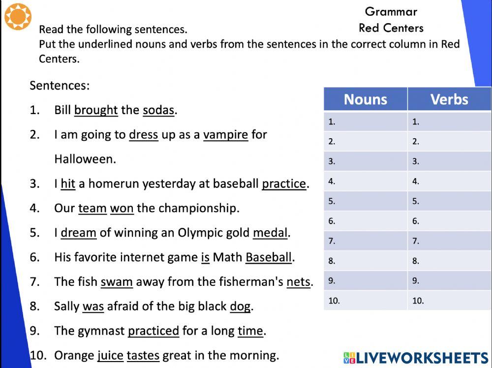 Parts of Speech: nouns and verbs