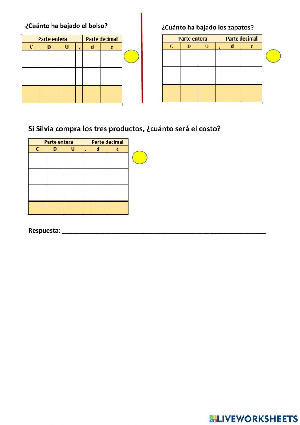 Resolvemos problemas de adición y sustracción de números decimales