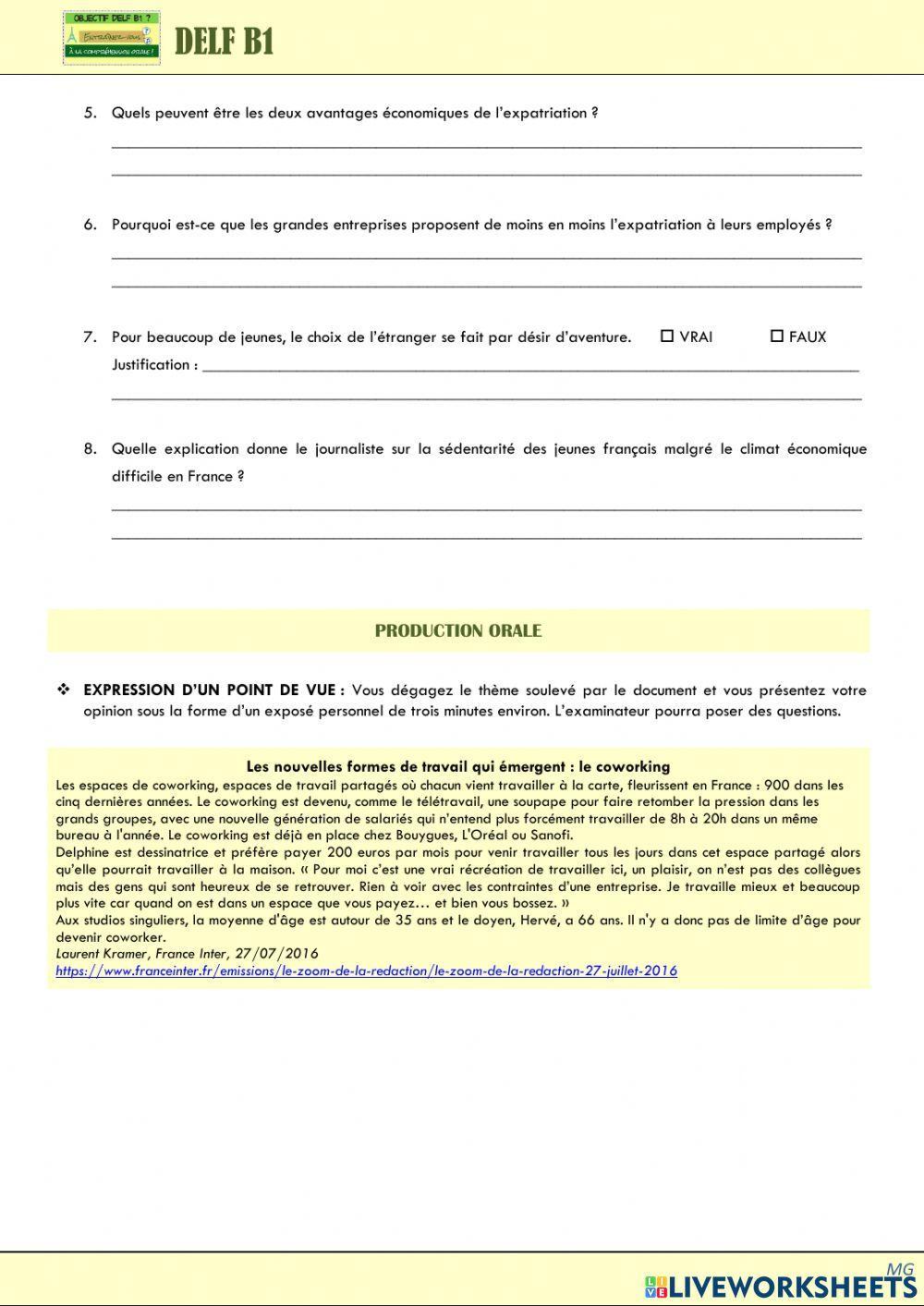 Entrainement B1 - Thématique travail