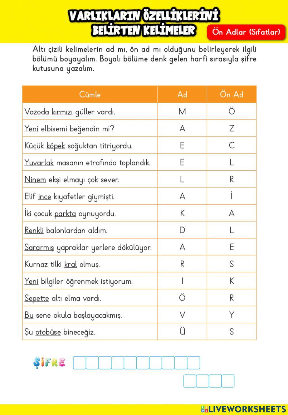 Varlıkların Özelliklerini Belirten Sözcükler