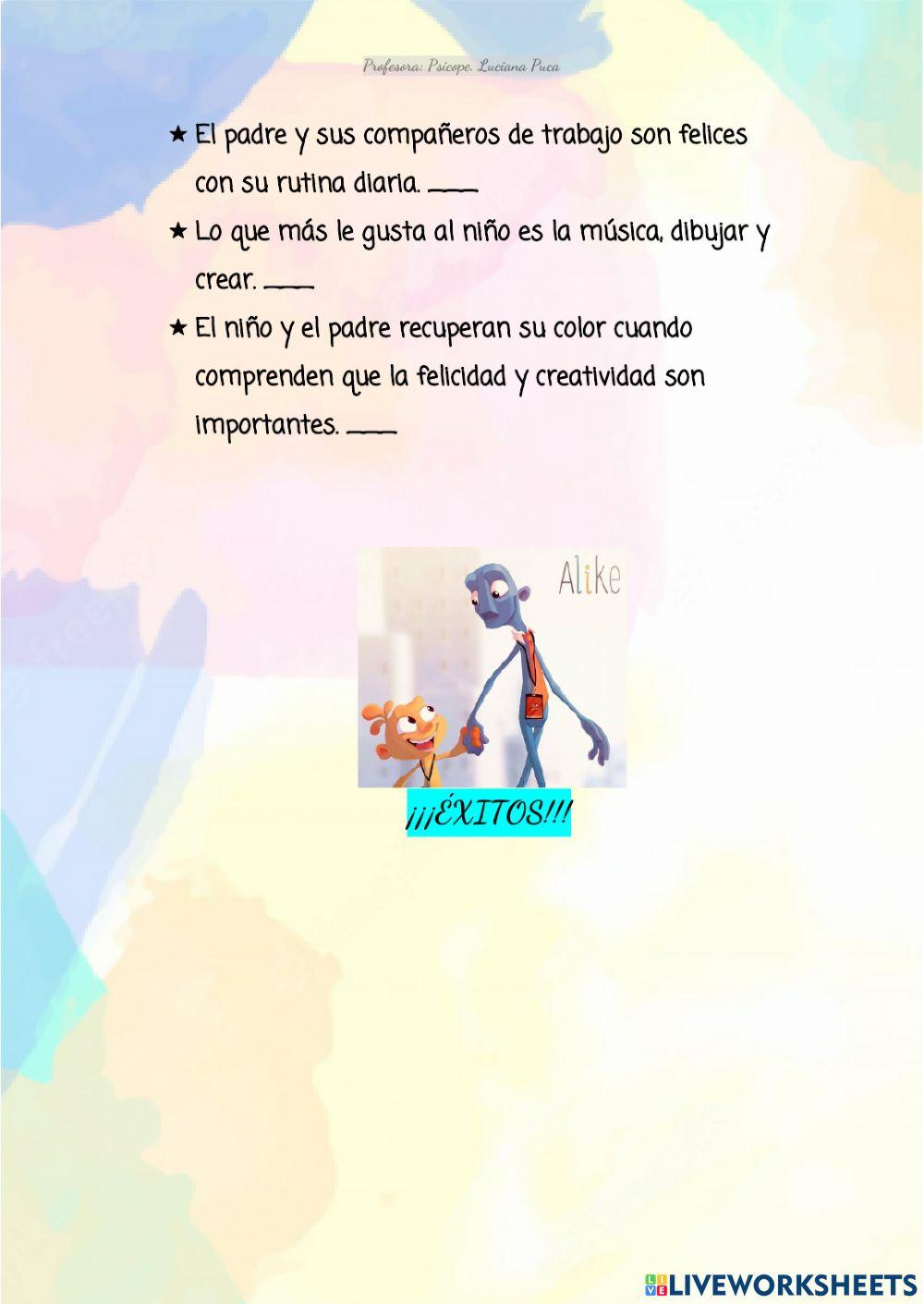 Ficha comprensiva CORTOMETRAJE ALIKE