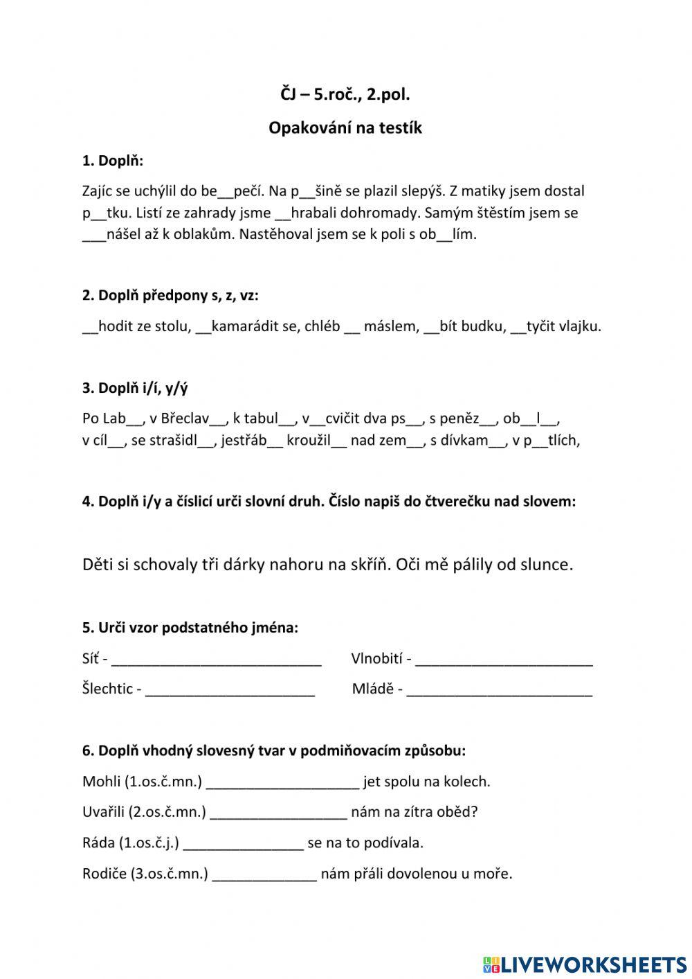 Opakování 2. pololetí 5. ročníku