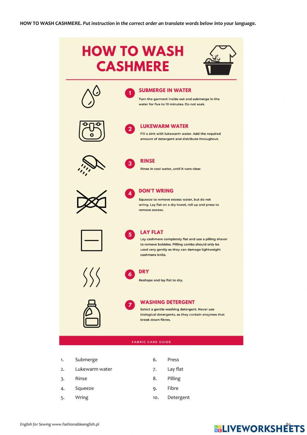 how-to-wash-cashmere-worksheet-live-worksheets