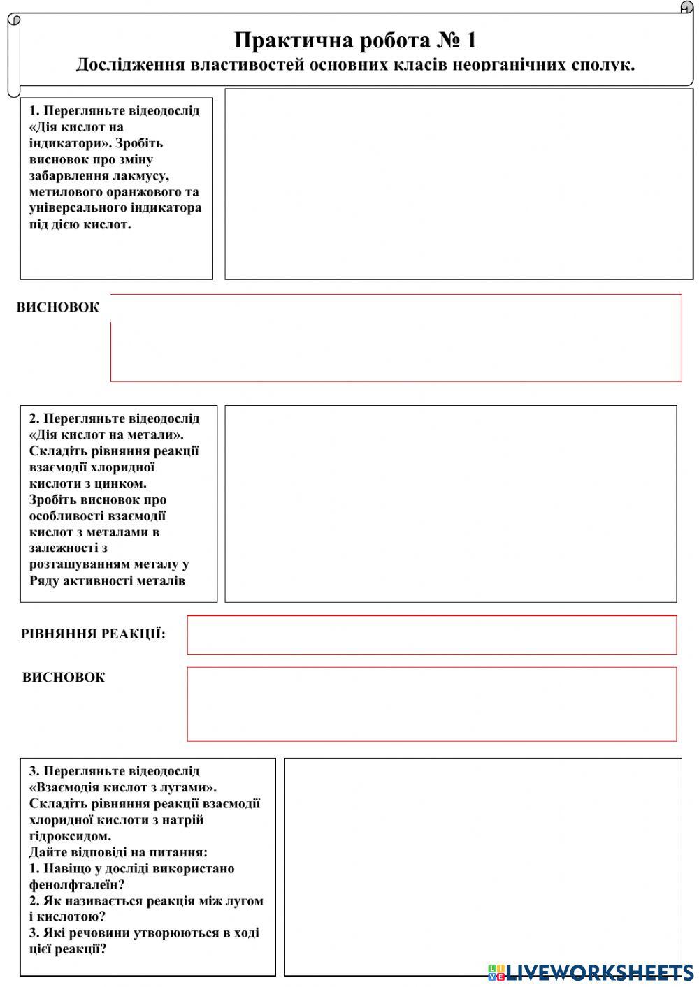 Властивості основних класів неорганічних сполук